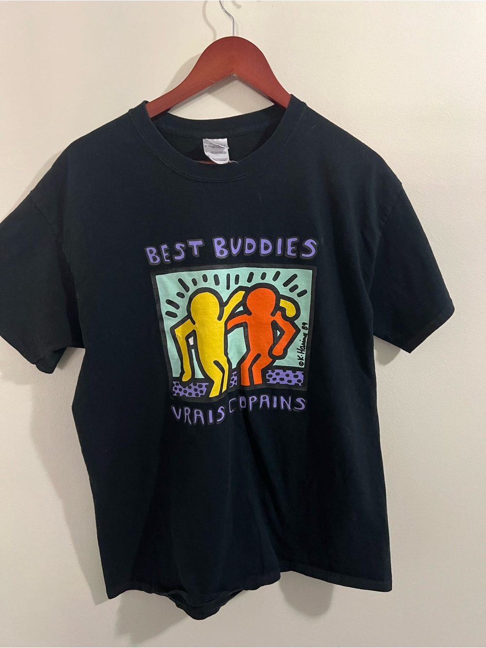 Keith Haring Best Buddies Vrais Copains Black Graphic T-Shirt Artist Tee